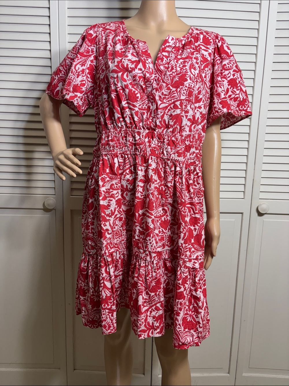 Anthropologie Red and White Floral Somerset Short Dress XL